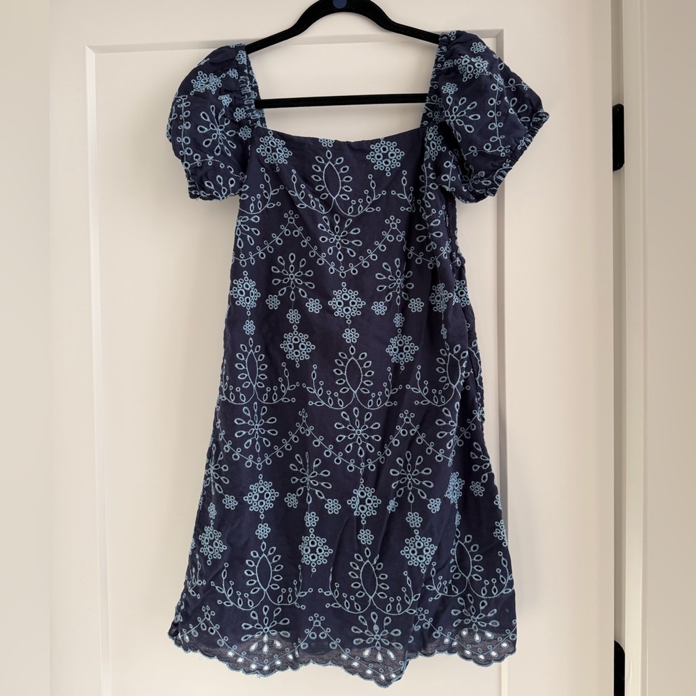 Sail to Sable Navy Dress with Light Blue Embroidery